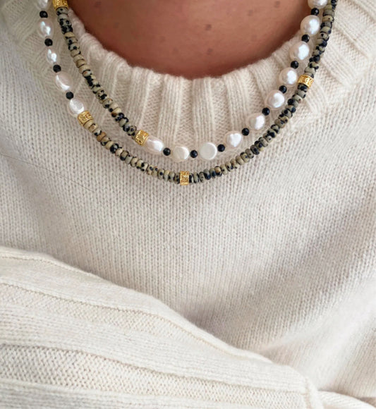 Onyx & Pearl Beaded Necklace