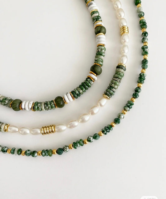 Beaded Pearls & Imperial Green Multi Gemstones Necklace - Very Limited Inventory